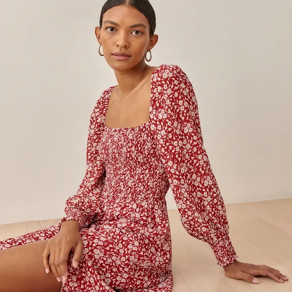 Reformation Cello Midi Dress, red with white floral size XS extra small - Picture 11 of 12